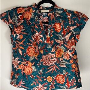 Ulla Johnson Blue and Orange Floral Blouse
